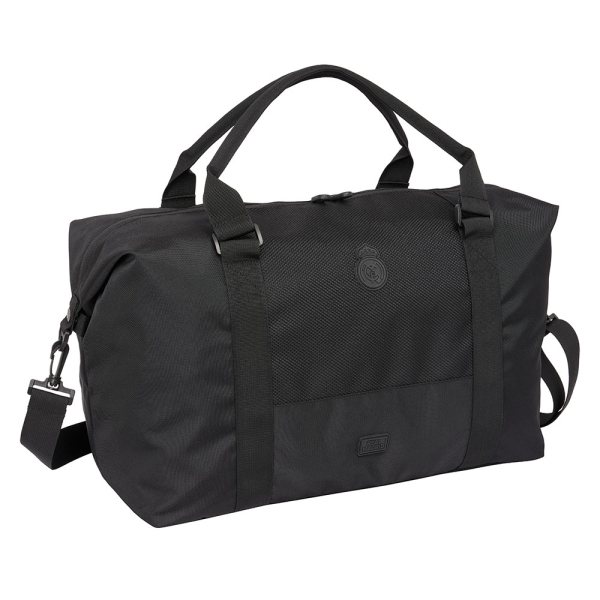 Safta Real Madrid Premium Bolsa de Deporte - Bandolera Ajustable - Cierre de Iman - Interior Forrado - Cremalleras Bidireccionales - Asa Forrada - 43.35L - 500x220x290mm - Color Negro
