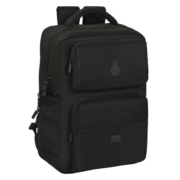 Safta Real Madrid Premium Mochila para Portatil hasta 15.6" - Conector USB - Portabotellas - Bolsillos Frontales - Tirador Doble - Compatible con Maleta - 13.75L - 310x130x440mm - Color Negro