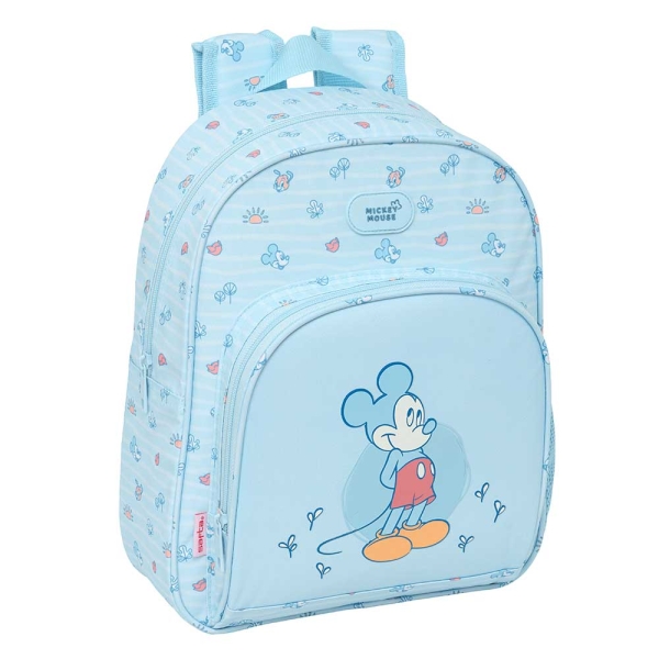 Safta Mickey Mouse Baby Mochila Infantil - Adaptable a Carro - Portabotellas - Hombreras Ergonomicas - Bolsillo Frontal - Asa Superior para Manejo - 9.5L - 280x100x340mm - Color Azul Claro