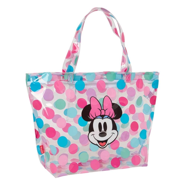 Safta Minnie Mouse Beach Bolso Grande - Cremallera - Bolsillo Interior - Asas Superiores - 31L - Ideal para Compras y Playa - 540x170x350mm - Color Transparente