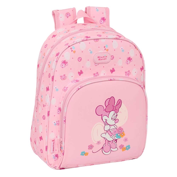 Safta Minnie Mouse Baby Mochila Infantil - Adaptable a Carro - Portabotellas - Hombreras Acolchadas - Bolsillo Frontal - Asa de Mano - 9.5L - 280x100x340mm - Color Rosa