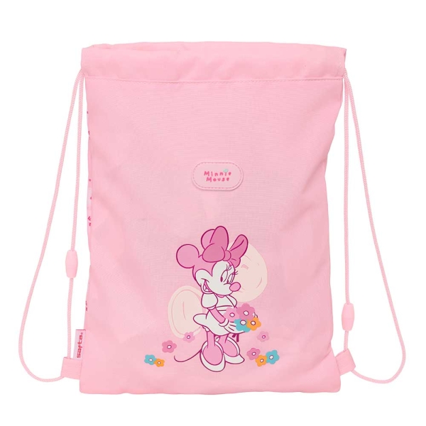 Safta Minnie Mouse Baby Saco Plano - Bolsillo con Cremallera - Cierre con Cordones - 3L - Materiales de Calidad - 260x10x340mm - Color Rosa
