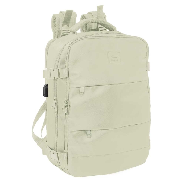 Safta Mochila de Cabina - Bolsillo para Portatil hasta 15.6" - Conector USB - 23.1L - Hombreras Ergonomicas - Portabotellas - Zapatillero - Interior Forrado - 290x190x440mm - Color Beige