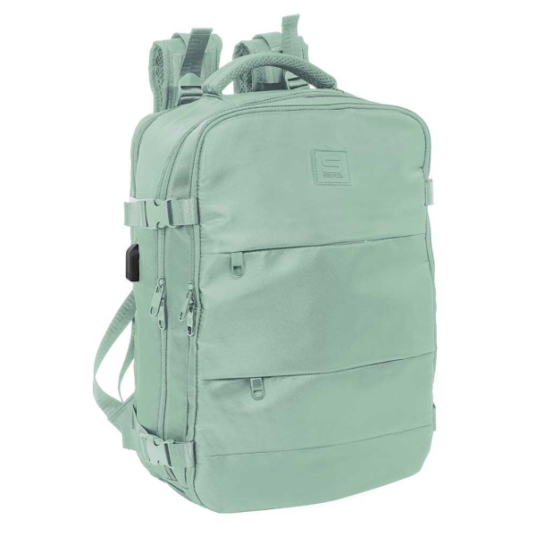 Safta Mochila de Cabina - Bolsillo para Portatil hasta 15.6" - Organizador Interno - Portabotellas - Bolsillos Frontales - USB - Zapatillero - Espalda Transpirable - 290x190x440mm - Color Menta