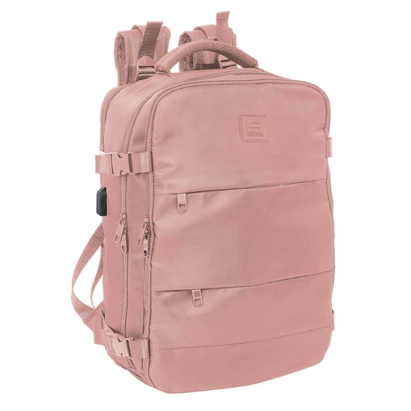 Safta Mochila de Cabina - Bolsillo para Portatil hasta 15.6" - Conector USB - Hombreras Ergonomicas - Zapatillero - Interior Acolchado - 23.1L - 290x190x440mm - Color Rosa