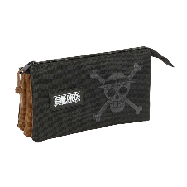 Safta One Piece Portatodo - 3 Compartimentos con Cremalleras - Bolsillo Interior - 0.6L - 220x30x120mm - Color Negro