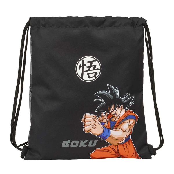 Safta Dragon Ball Saco Plano - Bolsillo con Cremallera - Cierre con Cordones - 5L - Material Practico - Uso Diario - Compacto y Ligero - 350x10x400mm - Color Negro