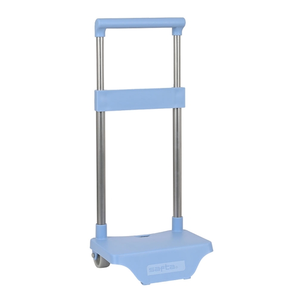 Safta Carro Portamochilas - Sujecion Universal - Asa Superior - Estructura en Acero Pintado - Ruedas de PVC Suaves - Medidas Plegado y Abierto - 26x10x34cm - Color Azul Claro