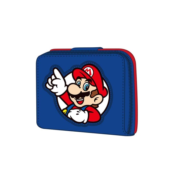 Safta Super Mario Monedero con Billetera - Compartimento para Billetes y Tarjetas - Cierre Magnetico - Compartimento para Monedas - 0.10L - 110x20x95mm - Color Rojo y Azul