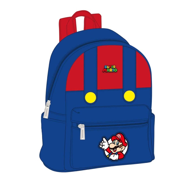 Safta Super Mario Mini Mochila - Bolsillo Frontal - Interior Forrado - Hombreras Ajustables - Asa Superior - 9L - 240x120x280mm - Color Rojo y Azul