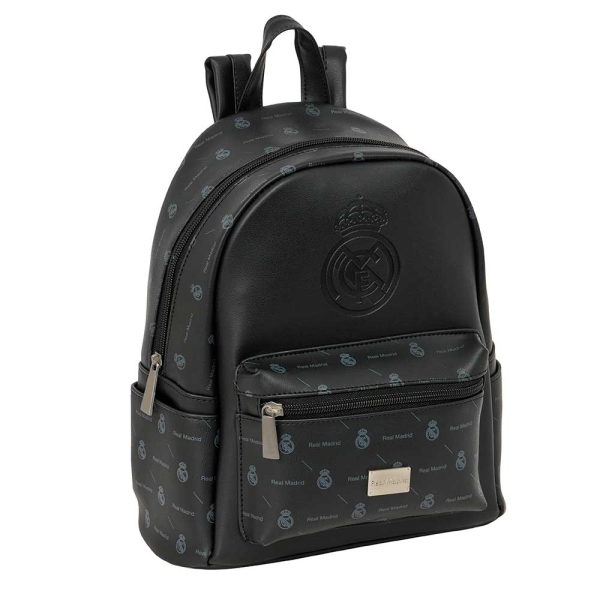 Safta Real Madrid Mini Mochila - Cremallera - Bolsillo Frontal - Cremalleras de Doble Tirador - Interior Forrado - Hombreras Ajustables - Asa Superior para Llevar - 9L - 240x120x280mm - Color Negro