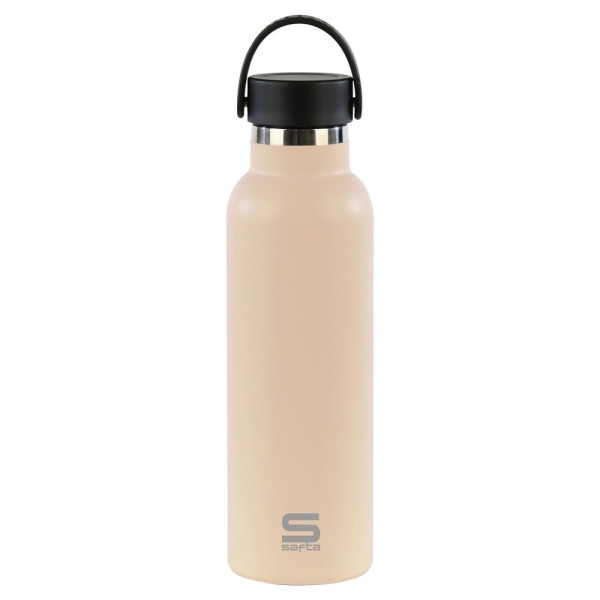 Safta Botella Termo de 600ml - Acero Inoxidable - Base de Silicona Antideslizante - Asa Superior - Color Beige