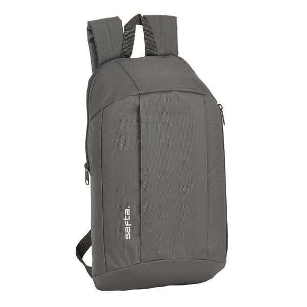 Safta Mini Mochila - Hombreras Acolchadas - Cremallera - Asa Superior - 8.5L - Bolsillo Frontal - Uso Diario - Ajustables - 220x100x390mm - Color Gris