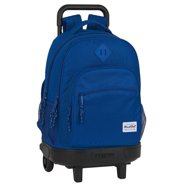 Safta Blackfit8 Oxford Mochila con Carro - Bolsillo Frontal - Hombreras Acolchadas - Portabotellas - Asa de Mano Acolchada - Faldon Cubre Ruedas - Tarjeta ID - Mochila Extraible - Color Azul Oscuro