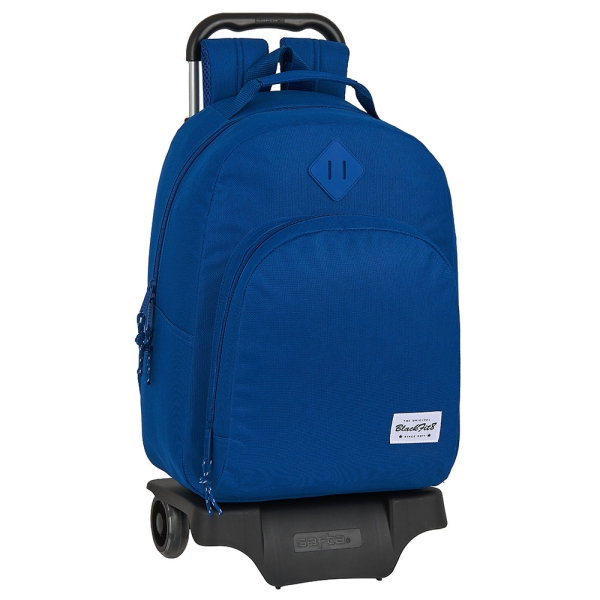 Safta Blackfit8 Oxford Mochila con Carro - Bolsillo Frontal - Tirador Doble - Hombreras Ergonomicas - Asa Forrada - Mochila Extraible - Ruedas de Goma - 320x150x420mm - Color Azul Oscuro