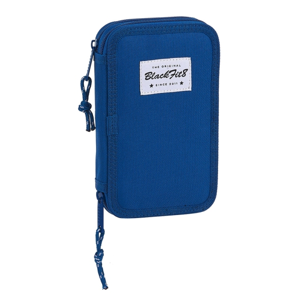 Safta Blackfit8 Oxford Plumier de 2 Pisos - 28 Piezas - 1L - Goma - Lapiz - Boligrafo - Sacapuntas - 10 Colores - 14 Rotuladores - 125x40x195mm - Color Azul Oscuro