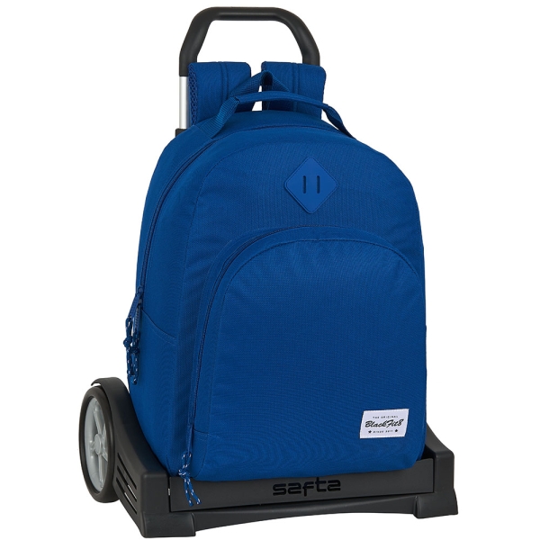 Safta Blackfit8 Oxford Mochila con Carro - Tirador Doble - Bolsillo Grande - Hombreras Acolchadas - Mochila Extraible - Carro Reforzado - Ruedas Antivibracion - 320x150x420mm - Color Azul Oscuro