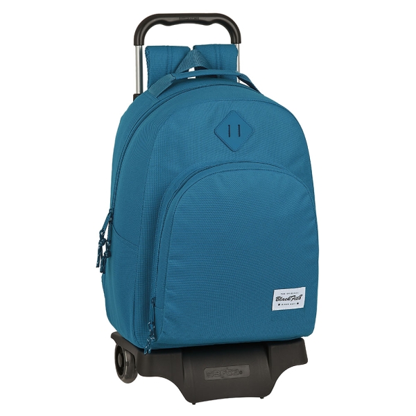 Safta Blackfit8 Egeo Mochila con Carro - Bolsillo Frontal - Tirador Doble - Hombreras Ergonomicas - Carro Resistente de Polipropileno - Ruedas de Goma - 20.1L - 320x150x420mm - Color Azul