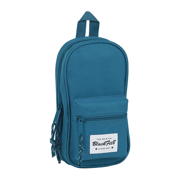 Safta Blackfit8 Egeo Plumier Mochila - 33 Piezas - Goma - Lapiz - Tijeras - Sacapuntas - Boligrafos - Fluorescentes - Regla - 12 Rotuladores - 12 Colores - 120x50x230mm - Color Azul