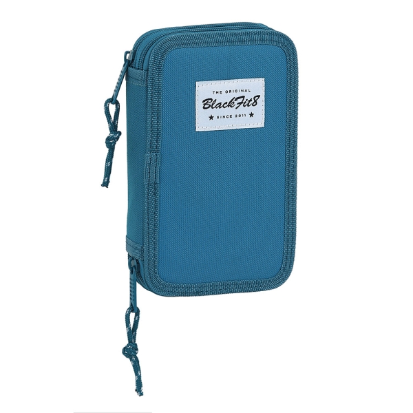 Safta Blackfit8 Egeo Plumier de 2 Pisos - 28 Piezas - 1L - Goma - Lapiz - Boligrafo - Sacapuntas - 10 Colores - 14 Rotuladores - 125x40x195mm - Color Azul