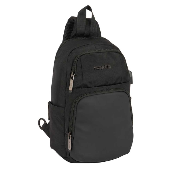 Safta Business Mini Mochila - Bolsillo Frontal - Cremalleras Bidireccionales - Bolsillo Lateral - Conector USB Integrado - Hombreras Ajustables - Hombreras Acolchadas - Asa Superior - Color Negro