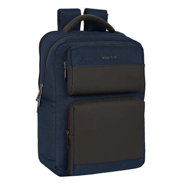 Safta Business Mochila para Portatil hasta 15.6" - Conector USB - Portabotellas - Tirador Doble - Compatible con Maleta - Hombreras Transpirables - 310x130x440mm - Color Azul Marino