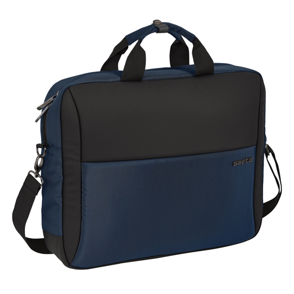 Safta Business Maletin para Portatil hasta 15.6" - Doble Tirador - Conector USB - Bolsillo Oculto - Bandolera Ajustable - Asas Forradas - Cinta para Maletas - 410x90x330mm - Color Azul Marino
