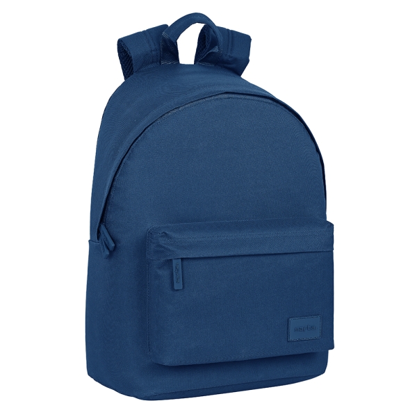 Safta Basic Mochila para Portatil hasta 14.1" - Bolsillo para Tablet - Bolsillo Frontal - Tirador Doble - Hombreras Ergonomicas - Espalda Transpirable - 20L - 310x160x410mm - Color Azul Marino