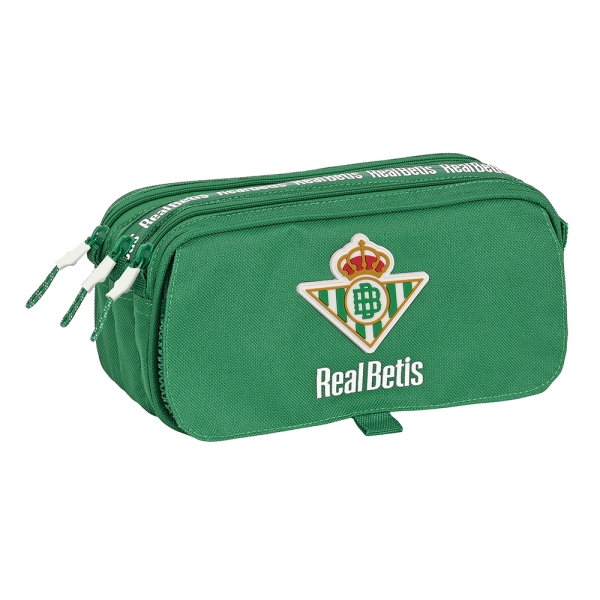 Safta Real Betis Balompie Portatodo - 3 Compartimentos con Cremalleras - Asa Lateral - Bolsillo Frontal - Cinta Adaptable - Material Reciclado - 215x80x100mm - Color Verde