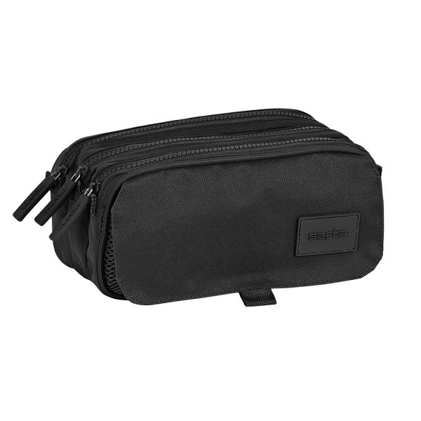 Safta Basic Portatodo - 3 Compartimentos con Cremalleras - Bolsillo Frontal - Cinta Adaptable - 1.72L - 215x80x100mm - Color Negro