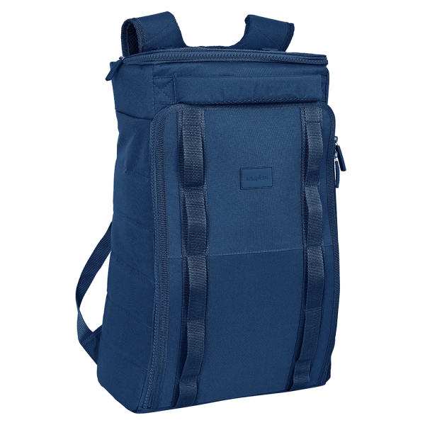 Safta Basic Mochila de Viaje - Doble Cremallera - Bolsillos Laterales - Bolsillo Trasero - Hombreras Acolchadas - Espalda Transpirable - 330x180x550mm - Color Azul Marino