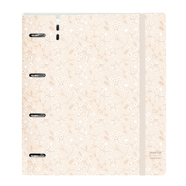 Safta Carpeta con 4 Anillas 35mm - Tapa de Plastico - Recambio 100 Hojas - Cierre Elastico - Incluye Separadores - Ranura para Boligrafo - Solapa Interior - 270x40x320mm - Color Beige