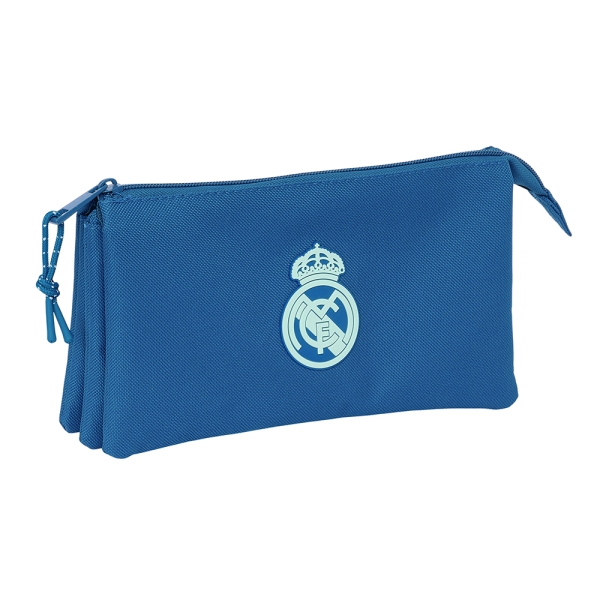 Safta Real Madrid Chica Portatodo - 3 Compartimentos con Cremalleras - Bolsillo Interior - 0.6L - 220x30x120mm - Color Azul