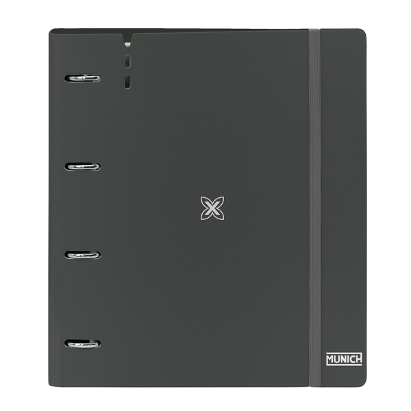 Safta Munich Lagoon Carpeta con 4 Anillas 35mm - Tapas de PP Foam - Recambio 100 Hojas - Cuadriculas 5x5mm - Cierre Elastico - Incluye Separadores - 270x40x320mm - Color Gris