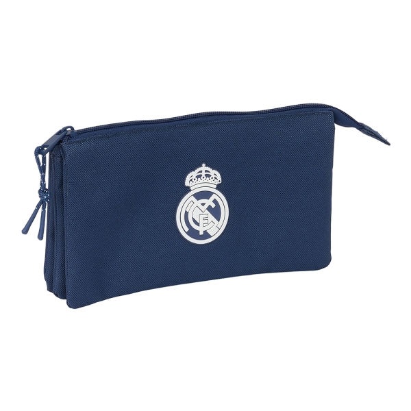 Safta Real Madrid Chica Marino Portatodo - 3 Compartimentos con Cremalleras - Bolsillo Interior - 0.6L - 220x30x120mm - Color Azul Marino