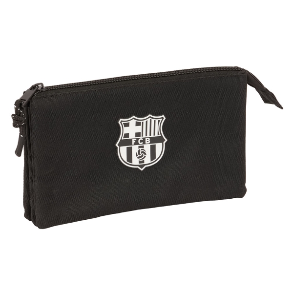 Safta F.C.Barcelona Chica Portatodo - 3 Compartimentos con Cremalleras - 0.6L - Bolsillo Interior - 220x30x120mm - Color Negro