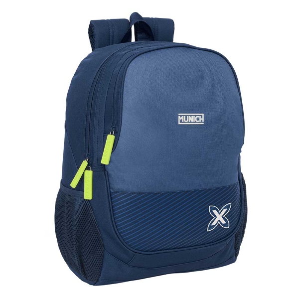 Safta Munich Blue Indigo Mochila Adaptable a Carro - Portabotellas - Dos Compartimentos - Cremalleras Dobles - Hombreras Acolchadas - Asa Superior - 23L - 320x160x440mm - Color Azul Marino