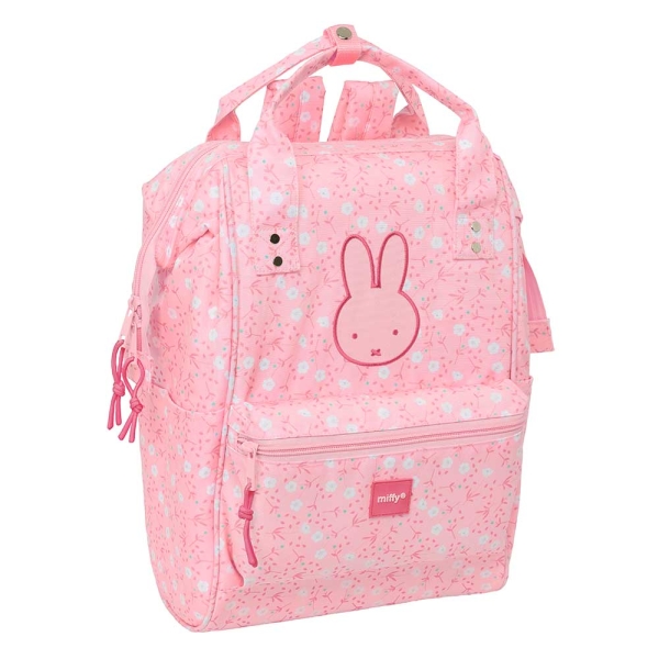 Safta Miffy Flores Mochila para Portatil hasta 13" - Asas Superiores - Bolsillo Frontal - Doble Tirador en Cremallera - Hombreras Ergonomicas - 270x190x400mm - Color Rosa