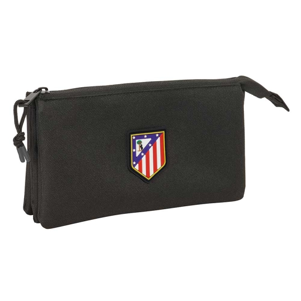 Safta Atletico de Madrid Teen Black Portatodo - 3 Compartimentos con Cremalleras - Bolsillo Interior - 0.6L - 220x30x120mm - Color Verde Oscuro