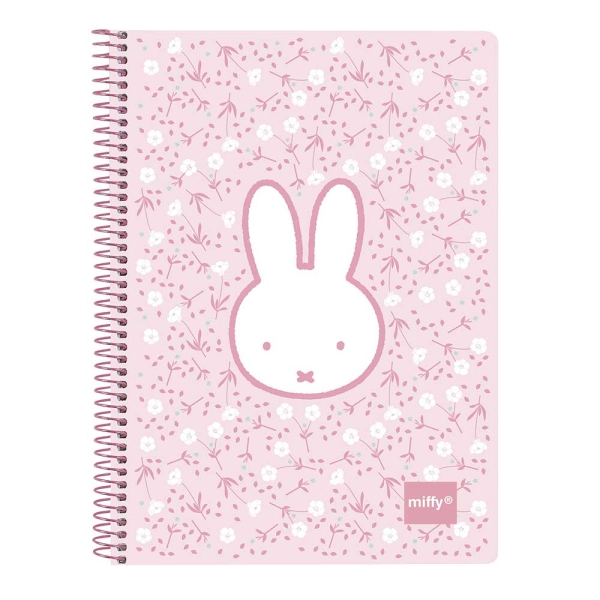 Safta Miffy Flores Cuaderno Espiral - Formato Cuarto - 80 Hojas Cuadriculado 4x4mm - Papel 80g/m2 - Tapas Duras - 155x10x220mm - Color Rosa