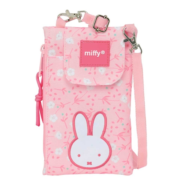 Safta Miffy Flores Monedero Portamovil hasta 6.9" - Compartimento con Cremallera - Cordon Ajustable - 0.19L - 100x190mm - Color Rosa