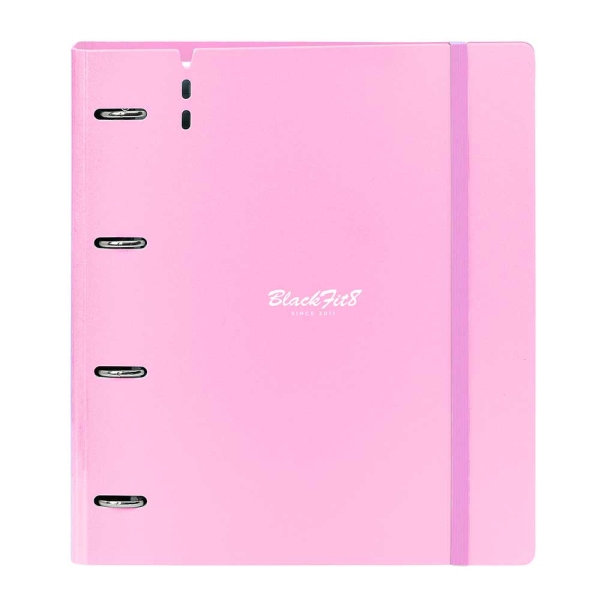 Safta Blackfit8 Smile Carpeta con 4 Anillas 35mm - Tapas de PP Foam - Recambio 100 Hojas - Cierre Elastico - Incluye Separadores - Cuadricula 5x5mm - 270x40x320mm - Color Rosa