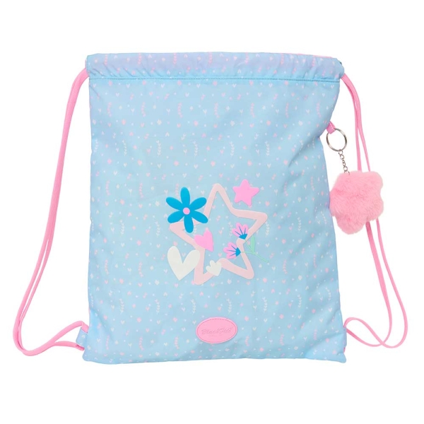 Safta Blackfit8 Smile Saco Plano - Bolsillo con Cremallera - Cierre con Cordones - 5L - Material Compacto - Uso Diario y Deportivo - 350x10x400mm - Color Azul Claro