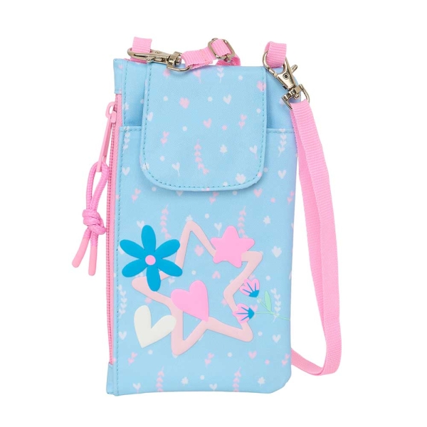Safta Blackfit8 Smile Monedero Portamovil hasta 6.9" - Compartimento con Cremallera - Cordon Ajustable - 0.19L - 100x190mm - Color Azul Claro
