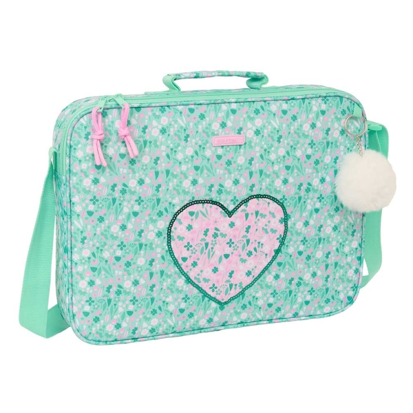 Safta Cuore Maletin con Cremallera - Bandolera Ajustable - Asa Forrada - Doble Tirador Cremallera - Fondo Semirigido - 6L - 380x60x280mm - Color Turquesa