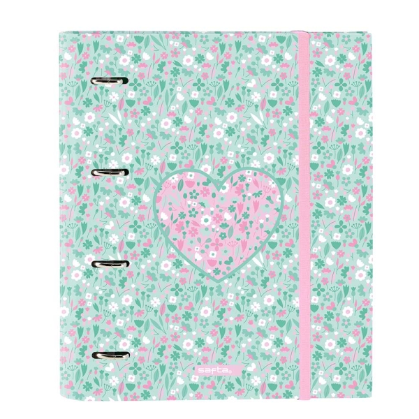 Safta Cuore Carpeta con 4 Anillas 35mm - Tapas Duras Forradas - Recambio 100 Hojas - Cuadriculas 5x5mm - Cierre Elastico - Incluye Separadores - 270x35x320mm - Color Turquesa