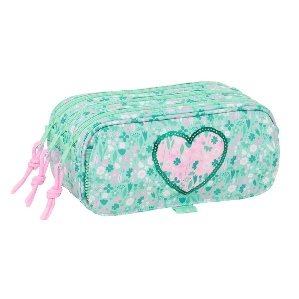 Safta Cuore Portatodo - 3 Compartimentos con Cremalleras - Bolsillo Frontal - Cinta Adaptable - 1.72L - 215x80x100mm - Color Turquesa