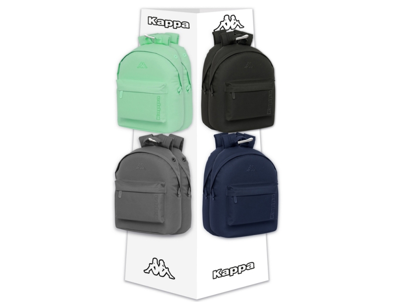 Safta Kappa Basics Expositor con 8 Ganchos para Mochilas - Carton Reciclado - 420x420x1600mm - Colores Surtidos