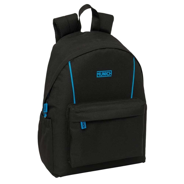 Safta Munich Road Mochila para Portatil hasta 14.1" - Interior Acolchado - Bolsillo Frontal - Portabotellas - Tirador Doble - Hombreras Ergonomicas - Asa Superior - 310x130x430mm - Color Negro