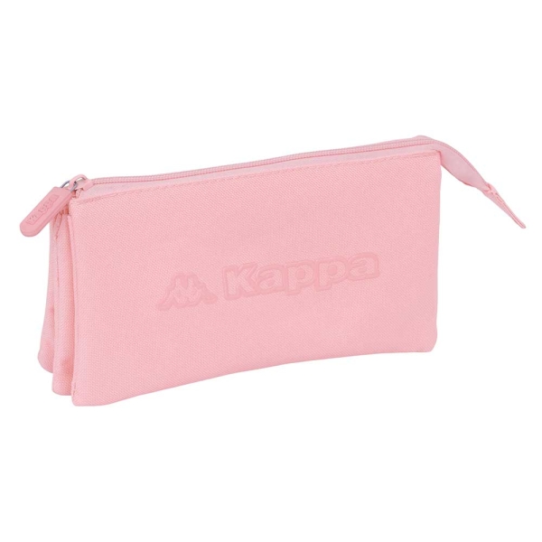 Safta Kappa Basics Portatodo - 3 Compartimentos con Cremalleras - Bolsillo Interior - 0.6L - 220x30x120mm - Color Rosa